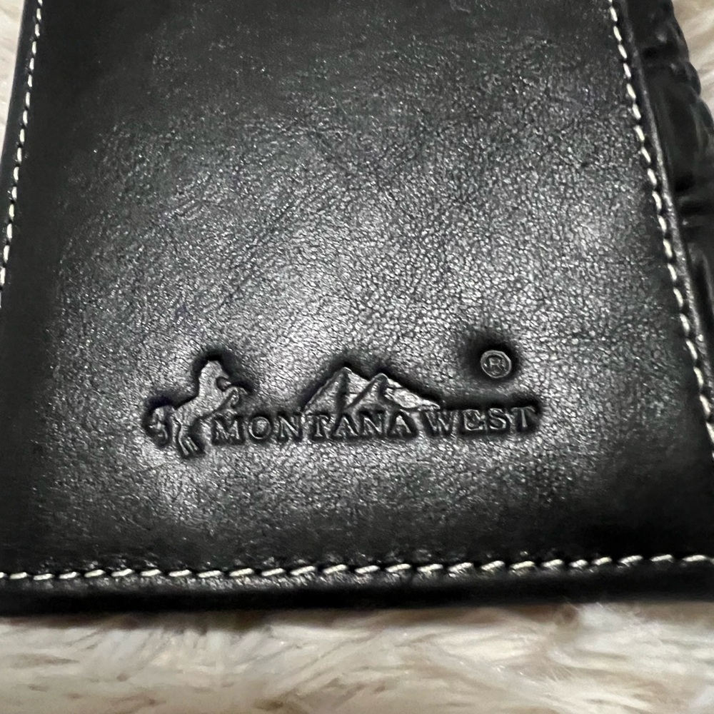 Montana West Black Wallet Holder with Textured Genuine Leather Design NWT - Picture 6 of 7